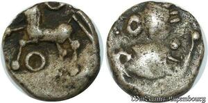 S753 France Centre-Est I siècle av.J.-C. Denier à la tête casquée Lingons Cheval