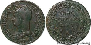 S769 France Très Rare 5 Centimes Dupré an 7 A / R Qualité ! AU50 -> Faire Offre