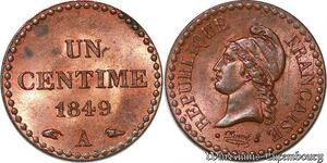 S771 France Rare 1 Centime Dupré 1849 A Paris avec accent FDC ! Rouge Brillant