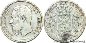 S790 Belgium 5 Francs Léopold II 1869 Argent Silver -> Faire Offre