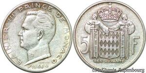 S979 Monaco 5 Francs Prince Rainier III 1966 Argent Silver -> Faire Offre