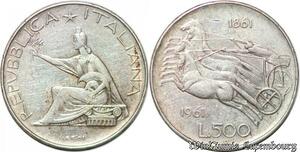 S982 Italy 500 Lire Republica Italiana 1861 Argent Silver -> Faire Offre