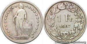 S990 Switzerland 1 Franc Helvetia 1907 Berne Argent Silver -> Faire Offre