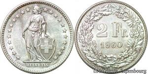 S992 Switzerland 2 Francs Helvetia 1960 Argent Silver -> Faire Offre