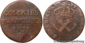 S1027 United States Colonies 9 Deniers Louis XV 1721 H La Rochelle  -> Faire Offre