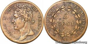 S1029 Colonies Guyane 5 Centimes Charles X 1825 A Paris -> Faire Offre