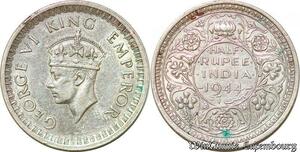 S1064 India 1/2 Rupee George VI 1944 Argent Silver -> Faire Offre