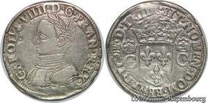S1107 France Rare Qualité ! Teston Charles IX 2e type 1563 M Toulouse Silver