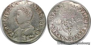S1108 France Très Rare Teston Charles IX 4ème type 1567 L Bayonne Argent