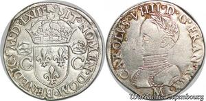 S1109 France Rare Qualité ! Teston Charles IX 2e type 1563 M Toulouse Argent