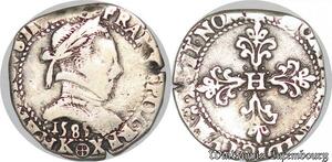 S1116 France Rare R2 Demi Franc au col plat Henri III 1585 K Bordeaux Argent