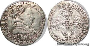 S1117 France Rare Demi Franc au col plat Henri III 1589 K Bordeaux Argent