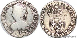 S1121 France Rarissime Fauté Teston Charles IX 5e type 1566 Limoges N Inversé Argent