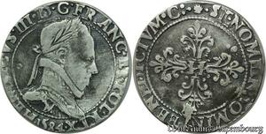 S1128 France Très Rare Fr. Médaille Demi-Franc au col plat Henri III 1584 M Toulouse
