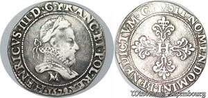 S1129 France Rare Franc au col fraisé Henri III 1579 M Toulouse Argent -> Faire Offre