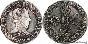 S1130 France Rare Demi-Franc au col plat Henri III 1587 9 Rennes Argent -> Faire Offre