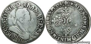 S1132 France Fauté Demi Franc col plat Henri III 1587 I Limoges Fr. Casquette Bnedictvm