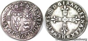 S1134 France Rare 1/4 d’Ecu Henri IV Béarn Navarre Morlaàs 1603 Argent