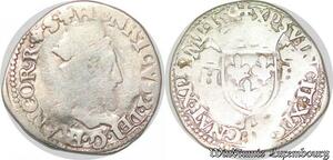 S1140 France Rare Demi Teston à la tête couronnée Henri II 1554 L Bayonne Argent