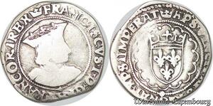 S1142 France Rare Demi Teston François I 3e type n.d. Rouen Argent Silver