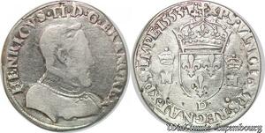 S1146 France Rare Teston Henri II 1553 D Lyon Argent Silver -> Faire Offre