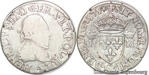 S1147 France Très Rare Demi-Teston Henri III 4e type 1575 G PoitIs Argent Silver