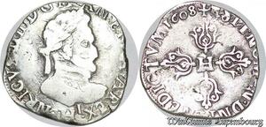 S1149 France Rare Demi Franc Henri IV 1608 I Limoges Argent Silver -> Faire Offre