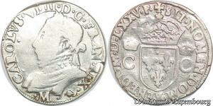 S1150 France Teston Henri III 1574-1589 au nom Charles IX 1575 Mtoulouse Argent