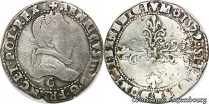 S1152 France Rare Demi-Franc au col plat Henri III 1579 C Saint-Lô Argent Silver