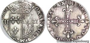 S1153 France Rare 1/4 Ecu Henri IV 1589-1610  Navarre 1602 Saint-Palais Argent