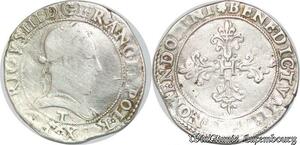 S1162 France Rare Franc au col plat Henri III  1578 T Nantes Argent Silver