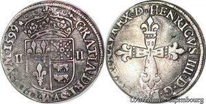 S1163 France Rare 1/4 d’Ecu Henri IV Béarn Navarre Morlaàs 1599 Argent Silver