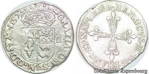 S1165 France Rare 1/4 d’Ecu Henri IV Béarn Navarre Morlaàs 1597 Argent Qualité