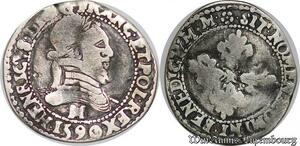 S1171 France Rare Demi Franc Henri III sous la Ligue col plat 1590 M Toulouse Argent
