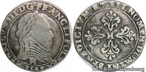 S1172 France Rare Demi Franc Henri III sous la Ligue col plat 1590 M Toulouse Argent