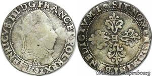 S1173 France Rare Demi Franc La Ligue au nom d'Henri III au col plat 1592 M Toulouse