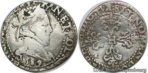 S1174 France Très Rare Demi Franc Henri III au col plat 1582 K Bordeaux Silver