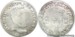 S1176 France Rare Teston Henri II 1553 M Toulouse Argent Silver -> Faire Offre