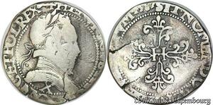 S1177 Rare Rare Demi Franc Henri III au col plat 1587 X Amiens Pologne Argent