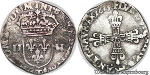 S1180 France Rare 1/4 Ecu Louis XIII croix fleurdelisée 1615 T Nantes Argent