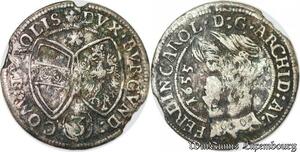 S1653 Austria 3 Kreuzer RDR Tirol Hall Ferdinand Carl 1632-1662 1655