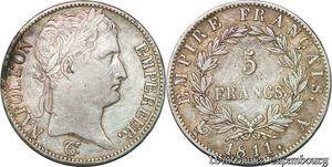 S1706 France 5 Francs Napoléon Empereur 1811 A Paris Argent Silver -> Faire Offre