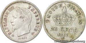 S1744 France 20 Centimes Napoléon I 1867 BB Strasbourg Argent Silver -> Faire Offre