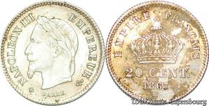 S1758 France 20 Centimes Napoléon I 1867 BB Strasbourg Argent Silver SUP