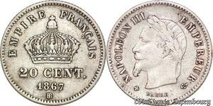 S1765 France 20 Centimes Napoléon I 1867 BB Strasbourg Argent Silver -> Faire Offre