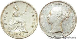 S1908 Rare United Kingdom 4 Pence Victoria Regina 1842 Argent Silver- Faire Offre