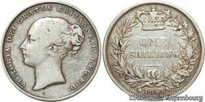 S1916 Rare United Kingdom 1 Shilling Victoria Dei Gratia 1845 Argent Silver