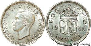 S1918 United Kingdom 6 Pence George VI 1945 Argent Silver - Faire Offre