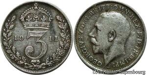 S1919 United Kingdom 3 Pence George V 1911 Argent Silver - Faire Offre