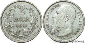 S1924 Belgium 2 Francs Léopold II Koning 1909 Argent Silver - Faire Offre